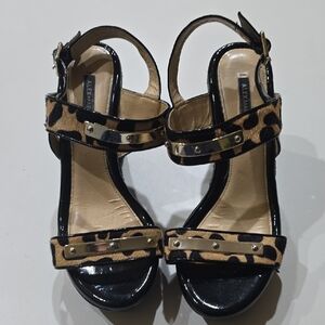 Alex Marie Leopard Print Sandals with Black Straps
